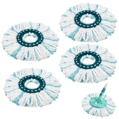Afbeelding van 4 stuks voor Leifheit reservekoppen, compatibel met Clean twist Disc Mop, vezelsysteem vervangende franjes, alle soorten vloeren, bezem