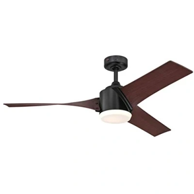Afbeelding van Westinghouse Lighting 72270 Evan, Moderne led plafondventilator met lamp en afstandsbediening, 132 cm, afwerking in mat zwart, opaalglas