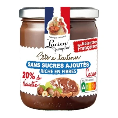 Image de Lucien Georgelin Pate à tartiner 20% Noisette chocolat SANS SUCRES AJOUTÉS le bocal de 400g NUTRISCORE A