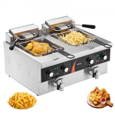 Image de VEVOR Friteuse Électrique Commerciale de Comptoir 3000 W 2 Cuves Inox 8,5 L