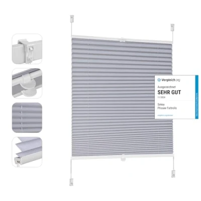 Afbeelding van Sekey Verduisteringsrolgordijn zonder boren Klemmfix 90 cm breed ondoorzichtig zonwering x 100 blauw grijs