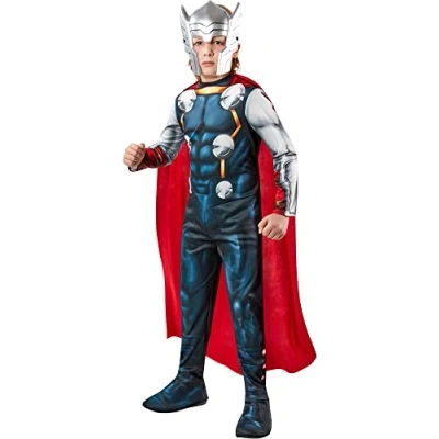 Image de RUBIE&#039;S Avengers Officiel Déguisement Classique Thor Enfant Taille S 3 4 ans 90 à 104 cm Costume Combinaison Blanche et Bleue Casque Pour Halloween, Carnaval Idée Cadeau de Noël