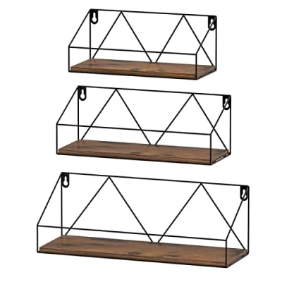 Afbeelding van EYMPEU Set van 3 houten wandplanken met metaal, geschikt voor keukens, badkamers, woonkamers, kantoren