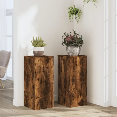 Afbeelding van Plantenstandaards 2 st 30x30x70 cm bewerkt hout gerookt eiken