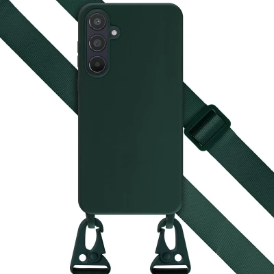 Afbeelding van Selencia hoesje Geschikt voor Samsung Galaxy A55 met koord Siliconen afneembaar Donkergroen