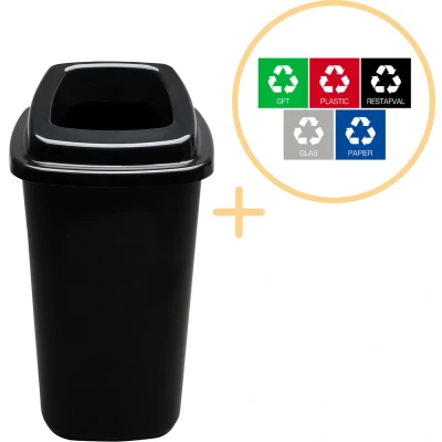 Afbeelding van Plafor Prullenbak 45L zwart, gemakkelijk afval recyclen