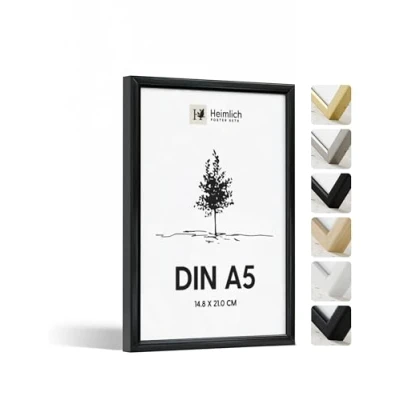 Afbeelding van Heimlich® 1 x A5 fotolijst 15 21 cm zwart metaal 14,8 om op te plakken, aluminium metalen lijst,