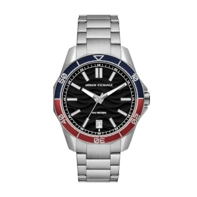 Afbeelding van Armani Exchange Herenhorloge, datumuurwerk met drie wijzers, roestvrij stalen horloge, 44 mm behuizing en roestvrijstalen armband, zilver., Armband