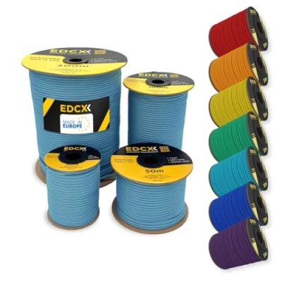 Afbeelding van EdcX Paracord van nylon 4 mm 550, 30 m, type III, touw 100% nylon, met 7 strengen, in effen kleuren (Skylight, m)