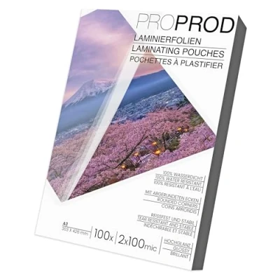 Afbeelding van ProProd Glanzende lamineerfolie, A3, 2 x 100 micron, pak van verpakking kan variëren