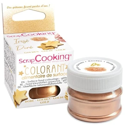 Image de ScrapCooking Colorants de Surface Doré Irisé 5g Colorant Alimentaire Poudre Or Pour Pâtisseries, Biscuits, Macarons, Chocolats et Pâte à Sucre 4073