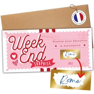Afbeelding van aliceandberry Schraskaart, verrassing, weekend, voucher voor op reis, personaliseerbaar, Valentijnsdag, EVJF, cadeau koppels, vintage design roze