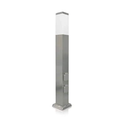 Afbeelding van LED Universum Wegverlichting met 2 stopcontacten, 80 cm, roestvrij staal, buitenlamp, staande lamp, energiezuil, stroomverdeler, voor het tuinstopcontact (roestvrij zonder schemeringssensor)