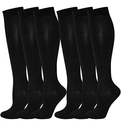 Afbeelding van Kuzimua 6 paar compressiesokken voor mannen en vrouwen, hardlopen, sport, fietsen, vliegreizen zwangerschap, herstel, zwart.