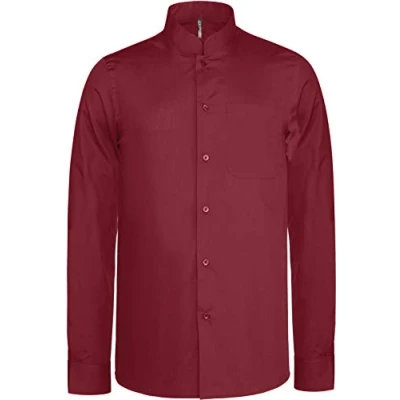 Afbeelding van Luxe Overhemd/Blouse met Mao kraag merk Kariban maat XL Wijnrood