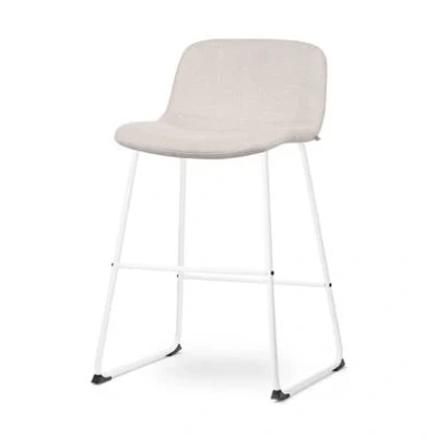 Afbeelding van Nolon Nino Mats Barkruk Beige Wit Onderstel Zithoogte 65 cm Stof Voor Kookeiland