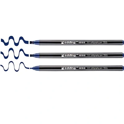 Afbeelding van edding 1255 kalligrafiestift staalblauw 3 stiften kalligrafiepunt 2 5 mm stift voor papier, hout, terracotta, linnen beginners, handlettering, bullet journal, wenskaarten, dagboek