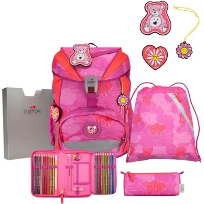 Afbeelding van DerDieDas Schooltas ErgoFlex Schulranzenset 5 delig Roses Paars