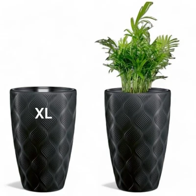 Afbeelding van MELTOM Decoratieve bloempot met uitneembaar inzetstuk, rond, 3D effect, maat XL, zwart