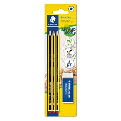 Afbeelding van Staedtler Noris 3 stuks 2HB potloden met losse gum