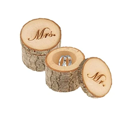 Afbeelding van Sonwaha ringdoos van hout, 2 stuks, ringdoos, trouwring, bruiloft, houten kist, voor verlovingsvoorstel, creatieve geschenken,