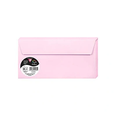 Afbeelding van Clairefontaine 5535C verpakking met 20 enveloppen, zelfklevend, formaat DL, 11 x 22 cm, 120 g/m², kleur: roze (Dragée Pink) uitnodigingen voor evenementen en pasvorm serie pollen premium papier glad