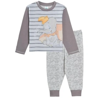 Afbeelding van Disney Dumbo Babypyjamaset voor jongens en meisjes, uniseks, pyjama peuters, met karaktermotief, 2 delige nachtset, zonder pantoffels, grijs.