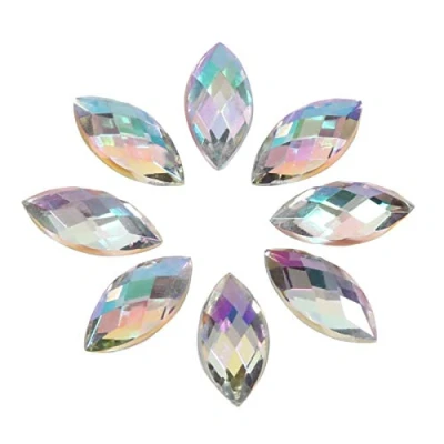 Afbeelding van Traanvormige strass steentjes, AB 500 stuks, platte achterkant handgemaakte kristallen in paardenoog voor halsketting, ringen, kleding, bruidsjurk, decoratie, 7 x 15 mm (wit)