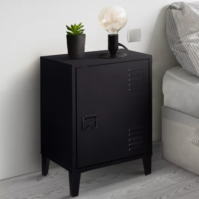 Afbeelding van Table de chevet ESTER 1 porte en métal noir design industriel