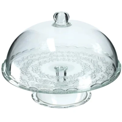 Afbeelding van KADAX Taartstandaard met deksel, transparant taartplateau voet, elegante glazen taartbel, robuuste serveerschaal (rond Ø 29 cm)