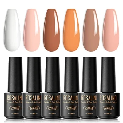 Image de ROSALIND Vernis Semi Permanent 6 Couleurs Mini Pastel Brun à Ongles Gels permanents UV LED Soak Off Gel Nail Polish Kit