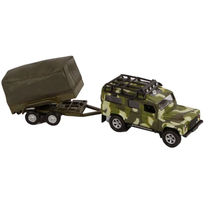 Afbeelding van Kids Globe Landrover Defender Military Met Aanhanger