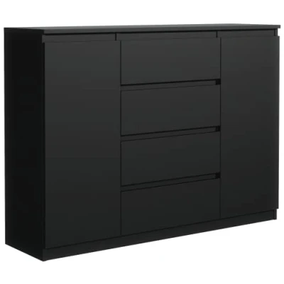 Afbeelding van commode zwart mat met 4 laden en 2 deuren 120 cm, opbergkast, slaapkamer H: 101,5 L 120,4 D: 39 laden, volwassenen