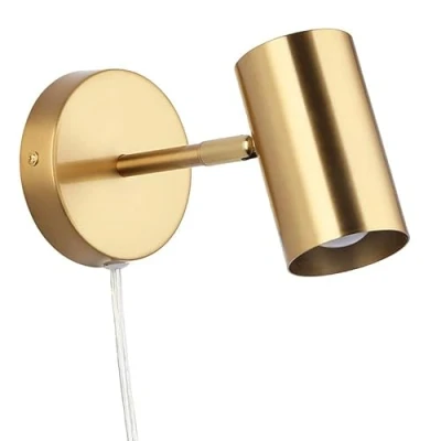 Afbeelding van B·LED BARCELONA LED BarcelonaLED Wandlamp, spot, verstelbaar, met kabelstopcontact en schakelaar, leeslamp, gouden fitting, E27, voor woonkamer, slaapkamer, nachtkastje, hoofdeinde