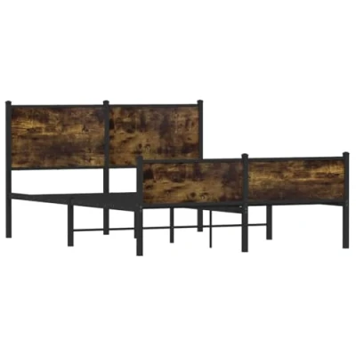 Afbeelding van vidaXL Bedframe hoofd en voeteneinde metaal gerookt eiken 137x190 cm