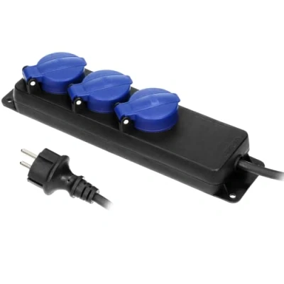 Afbeelding van Orno Vrijstaande Stekkerdoos voor buiten 3 stopcontacten Kabellengte 5 meter IP 44 Zwart/blauw