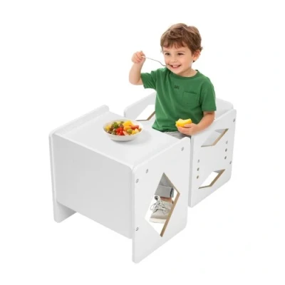 Image de VEVOR Ensemble Table et Chaises pour Enfants Diversification Autonome Blanc