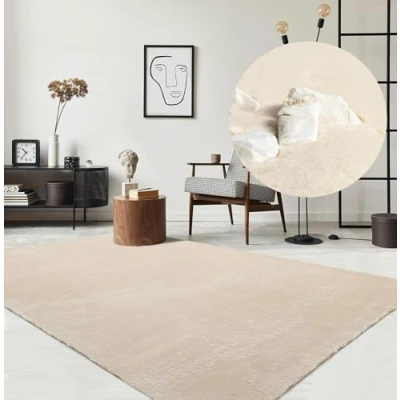 Afbeelding van The carpet Relax Modern pluizig laagpolig tapijt, antislip onderkant, wasbaar tot 30 graden, super zacht, vachtlook, beige, 300 x 400 cm