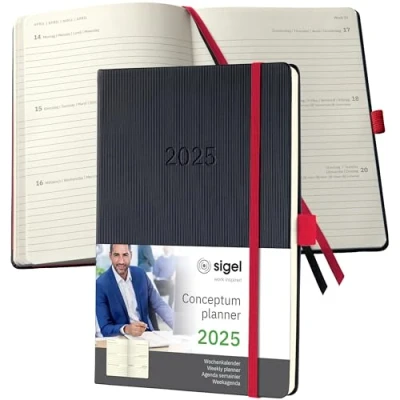 Afbeelding van Weekagenda Conceptum A5 2025 (NL/FR/EN/DU) zwart red Hardcover