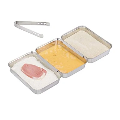 Afbeelding van Relaxdays paneer set roestvrij staal paneerstraat zonder knoeien keukentang rvs Pak van 4