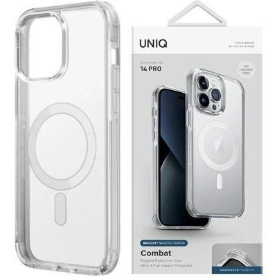 Afbeelding van UNIQ hoesje Combat iPhone 14 Pro Max 6.7 Magclick Opladen transparant/dove satijn helder