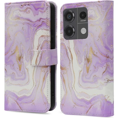 Afbeelding van imoshion Hoesje Geschikt voor Xiaomi Redmi Note 13 Pro (5G) / Poco X6 Met Pasjeshouder Design Bookcase smartphone Paars Purple Marble