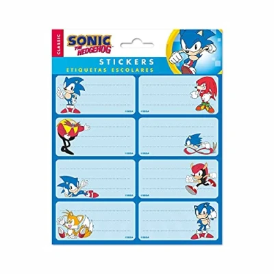 Afbeelding van Grupo Erik Verpakking met 16 zelfklevende etiketten van 8 x 4 cm, Sonic The Hedgehog schooletiketten, kerstetiketten, voor notitieboeken en hoezen