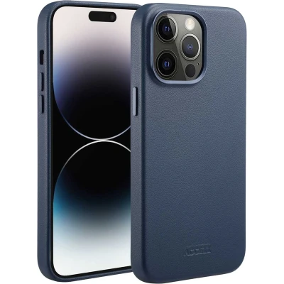 Afbeelding van Accezz Hoesje Geschikt voor iPhone 14 Pro Max MagSafe Leather Backcover donkerblauw