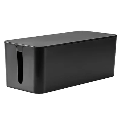 Afbeelding van RICOO Z3201 B kabelmanagementdoos, 32 x 13,5 12,7 cm, opbergdoos voor het verbergen van stekkerdozen, adapters en kabels, kabelverzamelaar, zwart