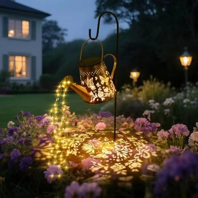 Afbeelding van GuKKK Tuinverlichting op zonne energie met ketting, gieter energie, decoratieve verlichting, IP65, waterdicht, buiten, tuin, houder, buitenlamp voor pad/loopbrug/terras (Mariposa)