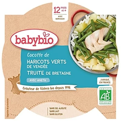 Image de Babybio Assiette Haricots Verts de Vendée Truite Bretagne 230g 12+ Mois