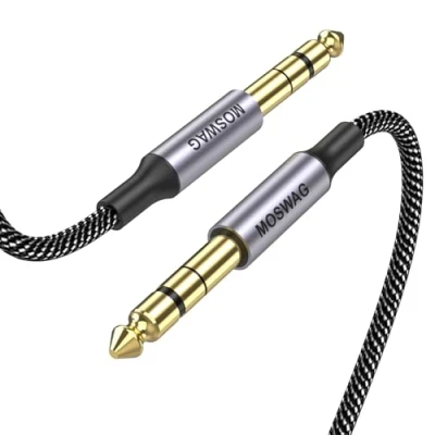 Afbeelding van MOSWAG 6,35 mm naar stereo audiokabel, rechte audiokabel 1/4 inch TRS stekker voor gitaar met nylon vlecht elektrische gitaar, bas, versterker, mixer, toetsenbord, luidspreker