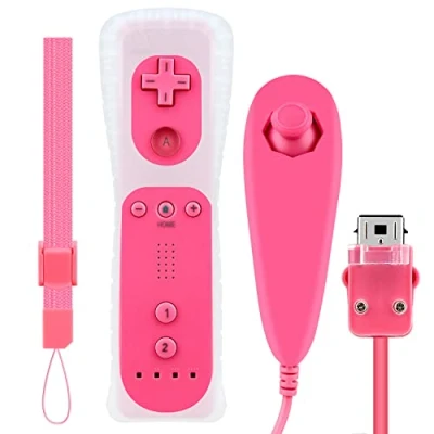 Afbeelding van OSTENT Télécommande à Capteur de Mouvement + Nunchuck Filaire pour Nintendo Wii Console (Rose)