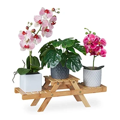 Afbeelding van Relaxdays plantenrek binnen bamboe met 3 etages plantentrap plantenstandaard